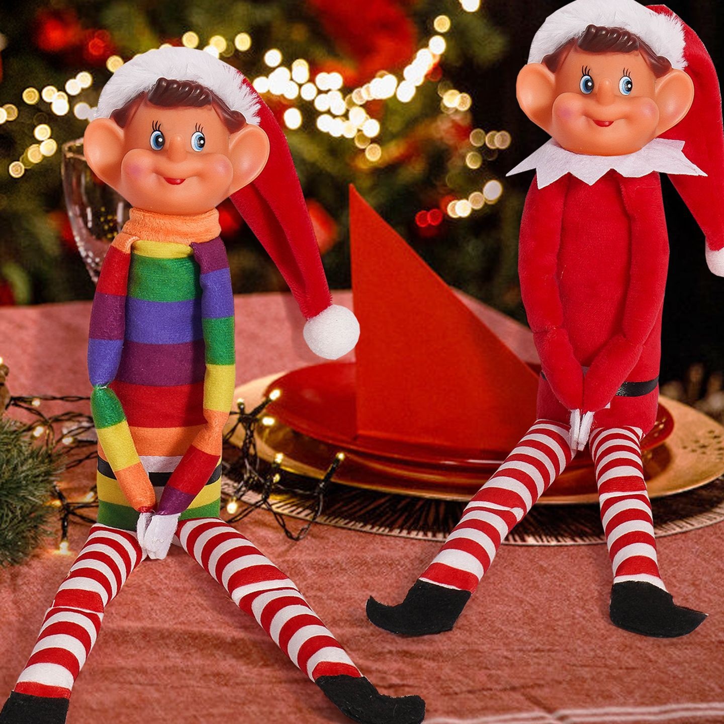 跨境新品圣诞节长鼻子长腿精灵娃娃公仔坐姿书架摆件玩偶装饰品