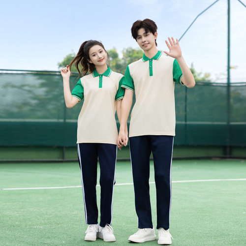 新款中学生短袖校服套装高中生简约班服学院风T恤长裤运动服初中