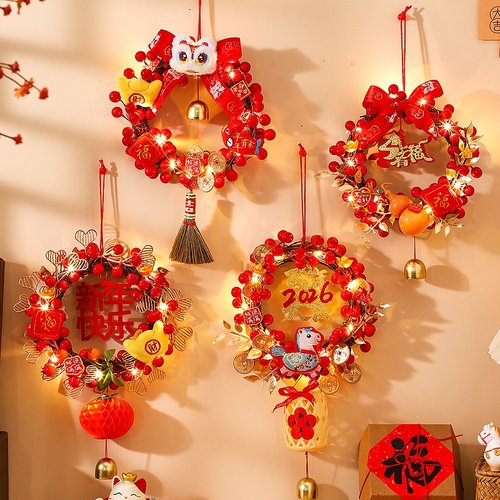 春节装饰挂件2026马年福字挂饰红果花环门挂新年氛围场景布置年货