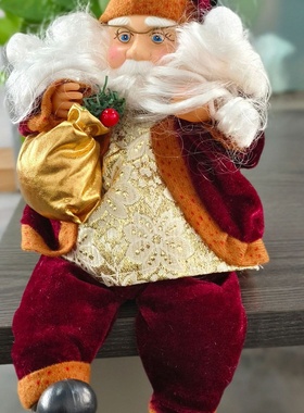 跨境新款圣诞老人绒布坐姿35cm圣诞老人公仔 圣诞家居橱窗摆件