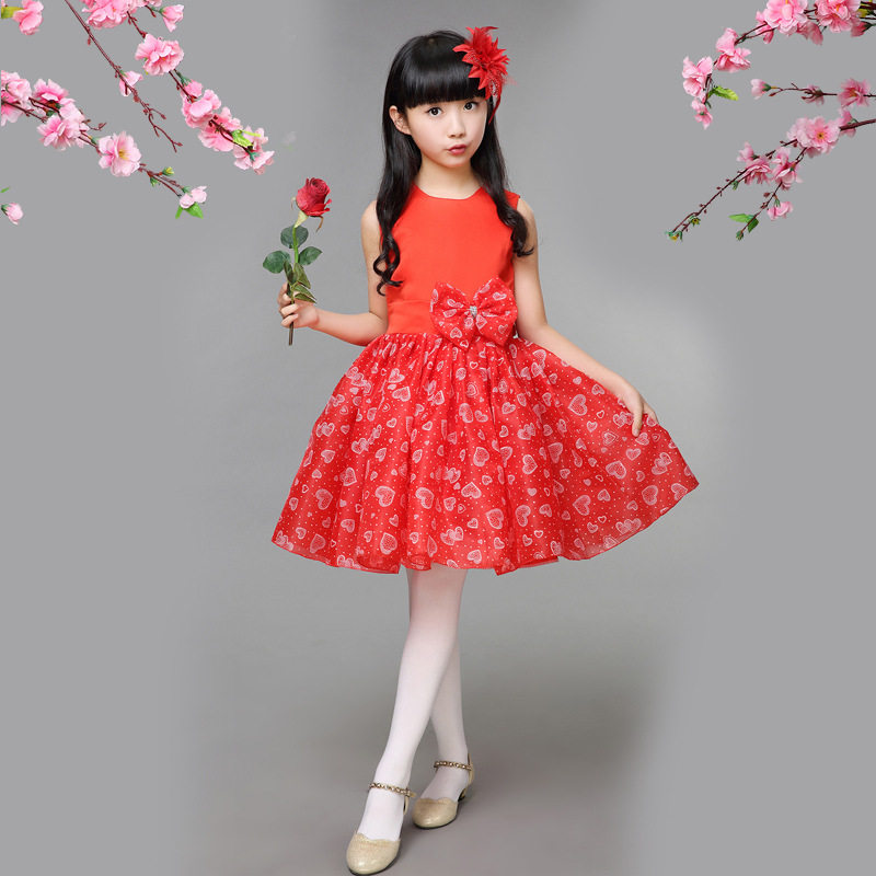 六一女童演出服女孩公主裙蓬蓬裙儿童舞蹈服爱心裙跳舞表演服