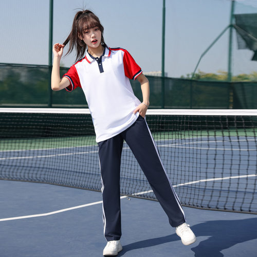 夏季初中校服套装短袖长裤团体服男女高中大学生班服运动服两件套