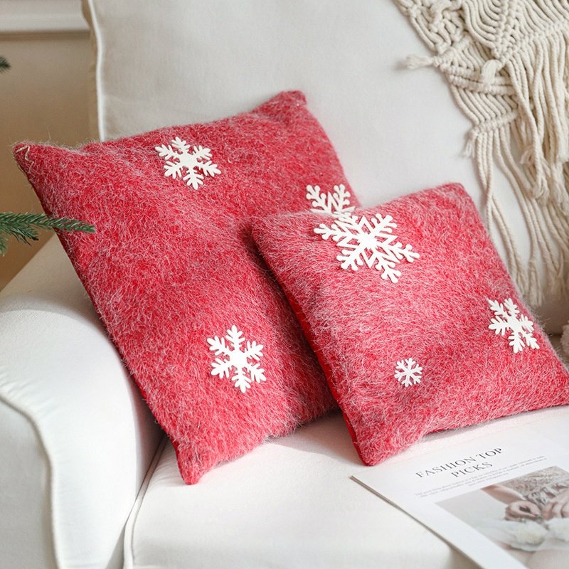 圣诞节红色抱枕雪花靠枕客厅沙发背靠装饰圣诞枕头床头靠垫摆件