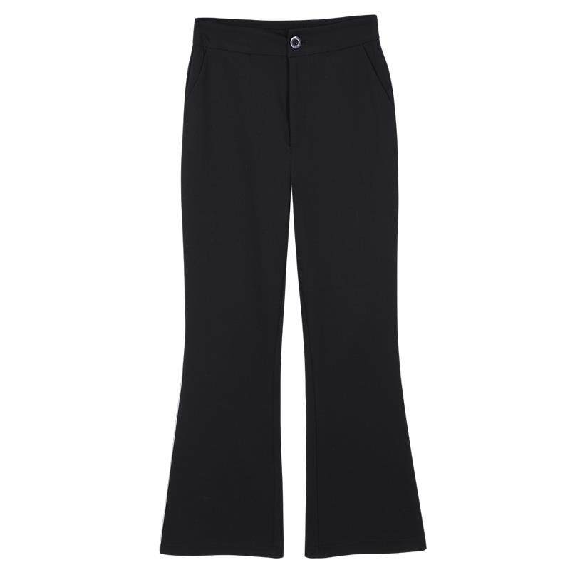 高腰喇叭裤女黑色春秋2025松紧腰女裤显瘦垂感修身九分微喇西装裤