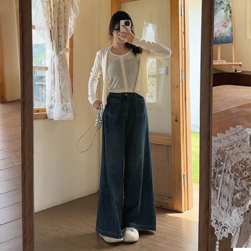 高腰阔腿牛仔裤女小个子夏季新款胖mm大码宽松慵懒风松弛感裤子