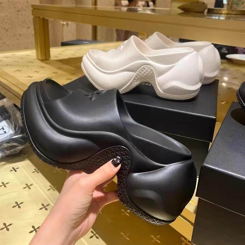 十字花厚底拖鞋女夏外穿2025春新款黑色9cm增高一字拖高跟凉拖潮