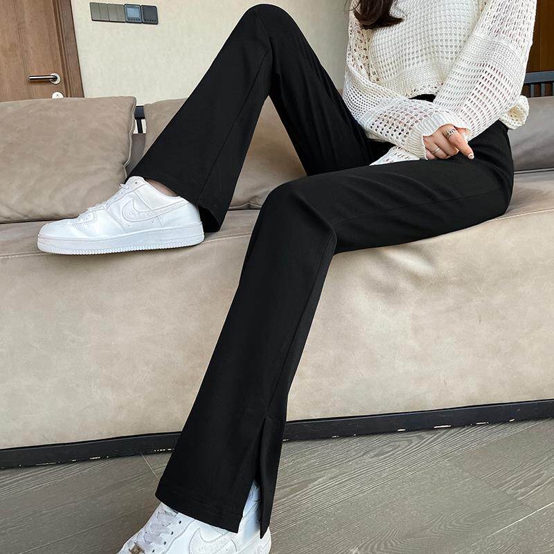 黑色微喇叭裤子女春秋2025新款爆款高腰显瘦开叉休闲西装女裤秋季