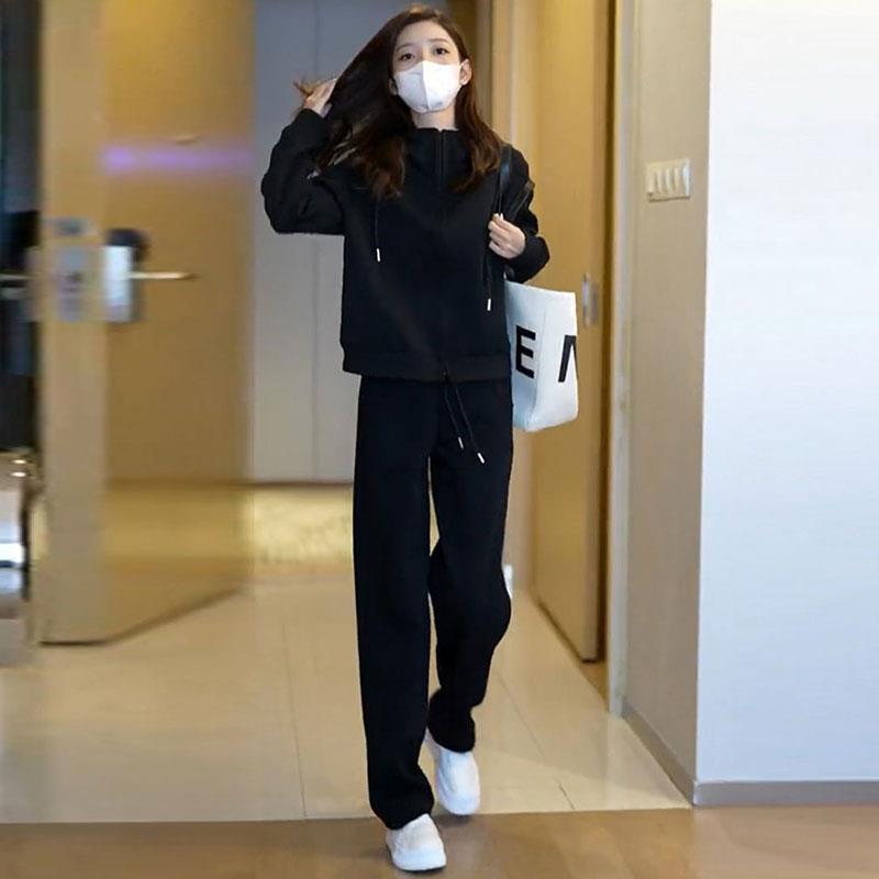 时尚洋气休闲运动套装女士春秋季大码显瘦高端欧货连帽卫衣两件套