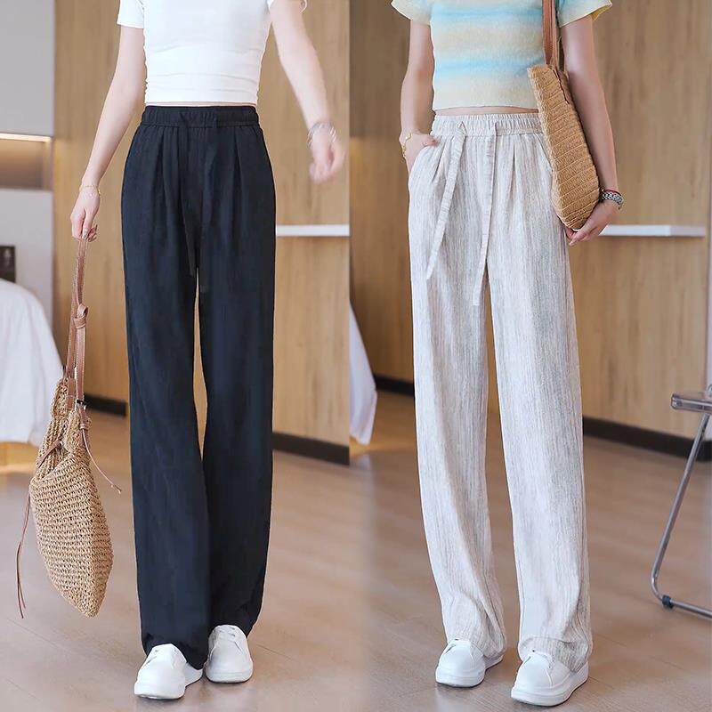 春夏新款高腰窄版阔腿裤运动休闲百搭梧桐裤透气冰丝垂感直筒裤女