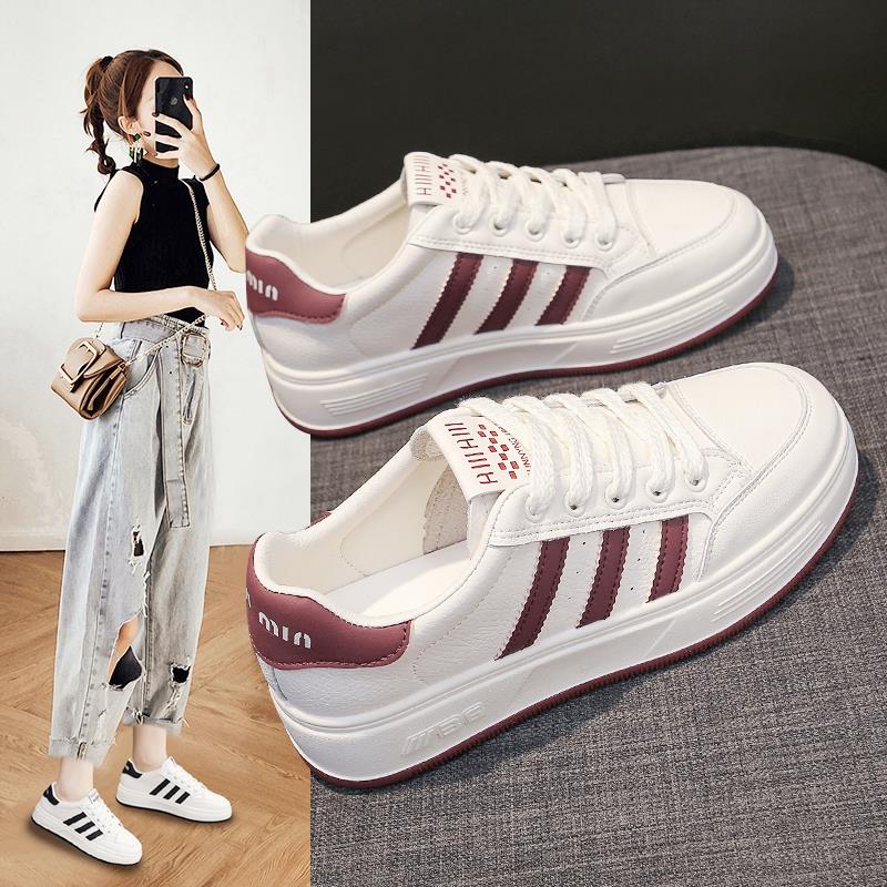 圆头小白鞋女2024新款夏秋季学生真皮配裙子休闲百搭运动爆款板鞋