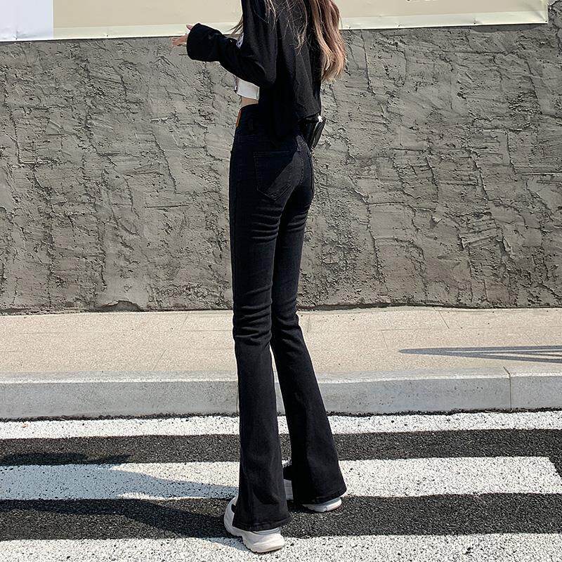 黑色开叉牛仔裤女春秋2025新款爆款高腰显瘦小个子马蹄微喇叭裤子