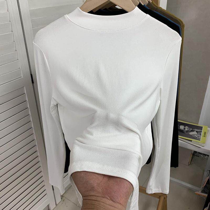 欧货半高领秋冬款纯色大码内搭长袖打底衫t恤女显瘦百搭洋气上衣