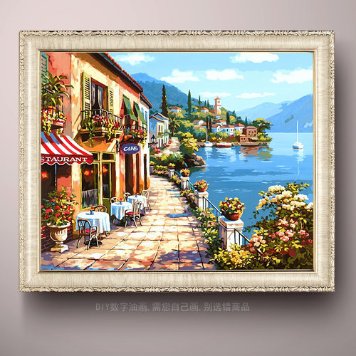 欧式海边小镇diy数字油画风景