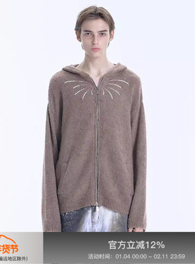 APRIORITY先验 放烟花羊毛针织连帽珠片绣长袖卫衣外套