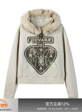 APRIORITY先验 ODVAHA之心 套头镶嵌毛领提花恒温暖肌理连帽卫衣