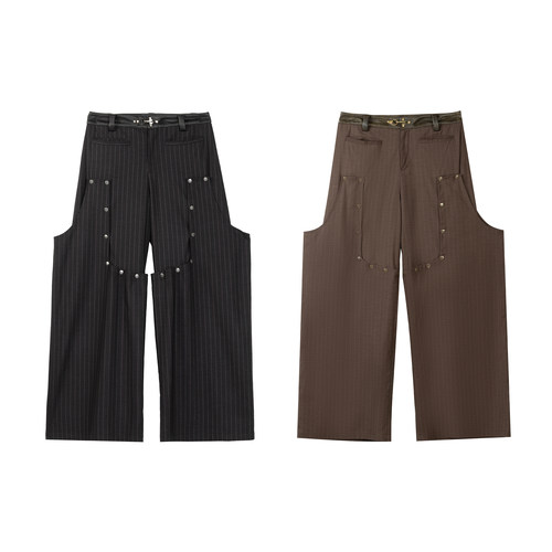 先验可拆卸条纹休闲马裤