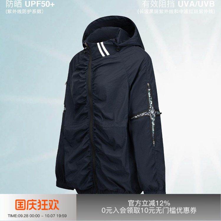 藏青防晒外穿拼料几何图案防晒服图片