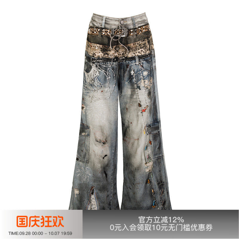 先验加法与减法3D立体印花牛仔裤图片
