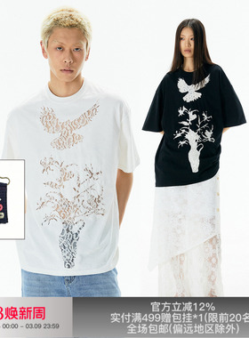 APRIORITY先验 飞鸟短袖T恤夏季美式复古休闲蕾丝镂空半袖体恤