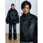 APRIORITY先验 艾雅娜油蜡涂层仿皮新国标90白鸭绒羽绒服羽绒夹克