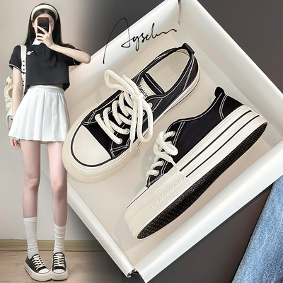 奥古狮登黑色帆布鞋女秋新款显瘦