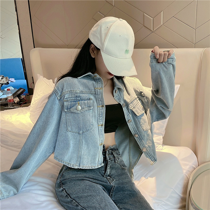 Real price 2020 new French style retro right shoulder shirt loose casual jacket swallow tail denim jacket