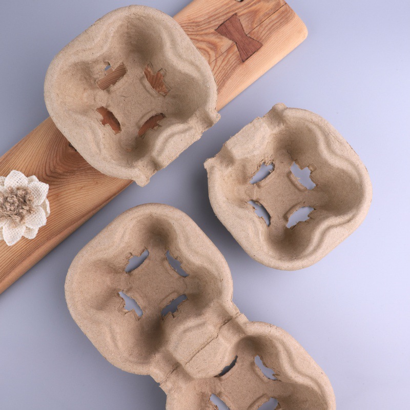 可降解纸浆杯托 托一次性咖啡奶茶纸杯外送打包单双四杯外带底托