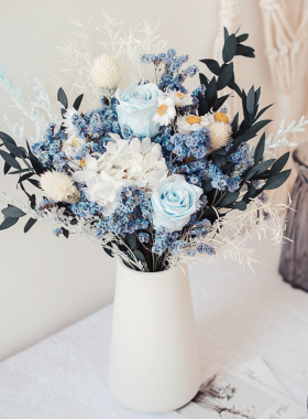 教师节礼物云南玫瑰永生花蓝色真干花束轻奢装饰摆件高级客厅摆设