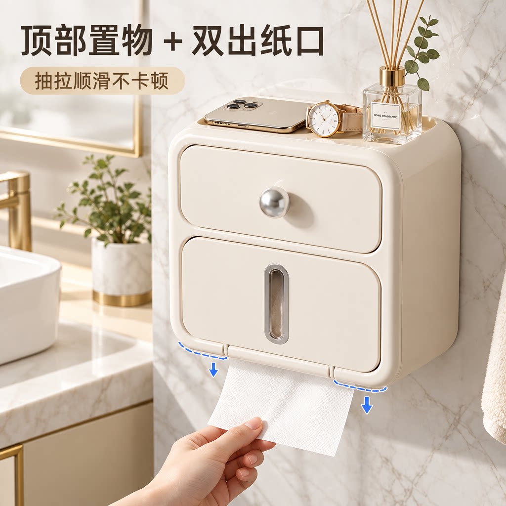 卫生间厕纸盒免打孔壁挂式防水纸巾盒浴室厕所卷纸抽纸置物收纳盒