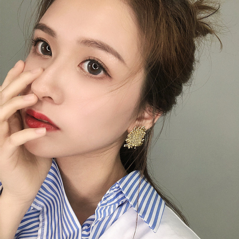 希雅奴耳环2025新款复古气质欧美金属质感编织925银针耳钉防过敏