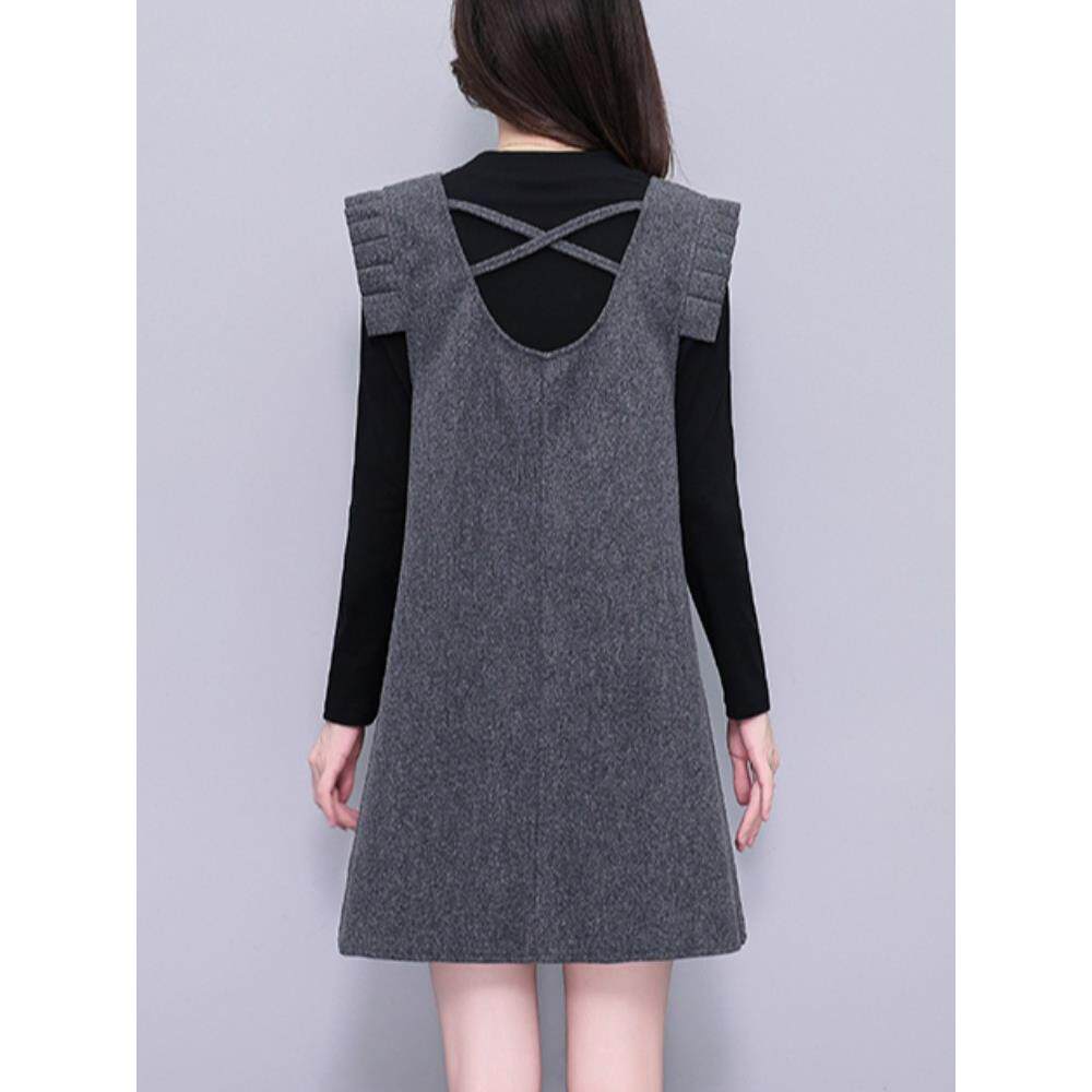 MONLOUVE时尚洋气两件套连衣裙长袖T恤无袖背心裙套装2025秋冬季