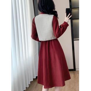 MONLOUVE氛围感穿搭马甲红色衬衫连衣裙女小香风两件套装2025春秋