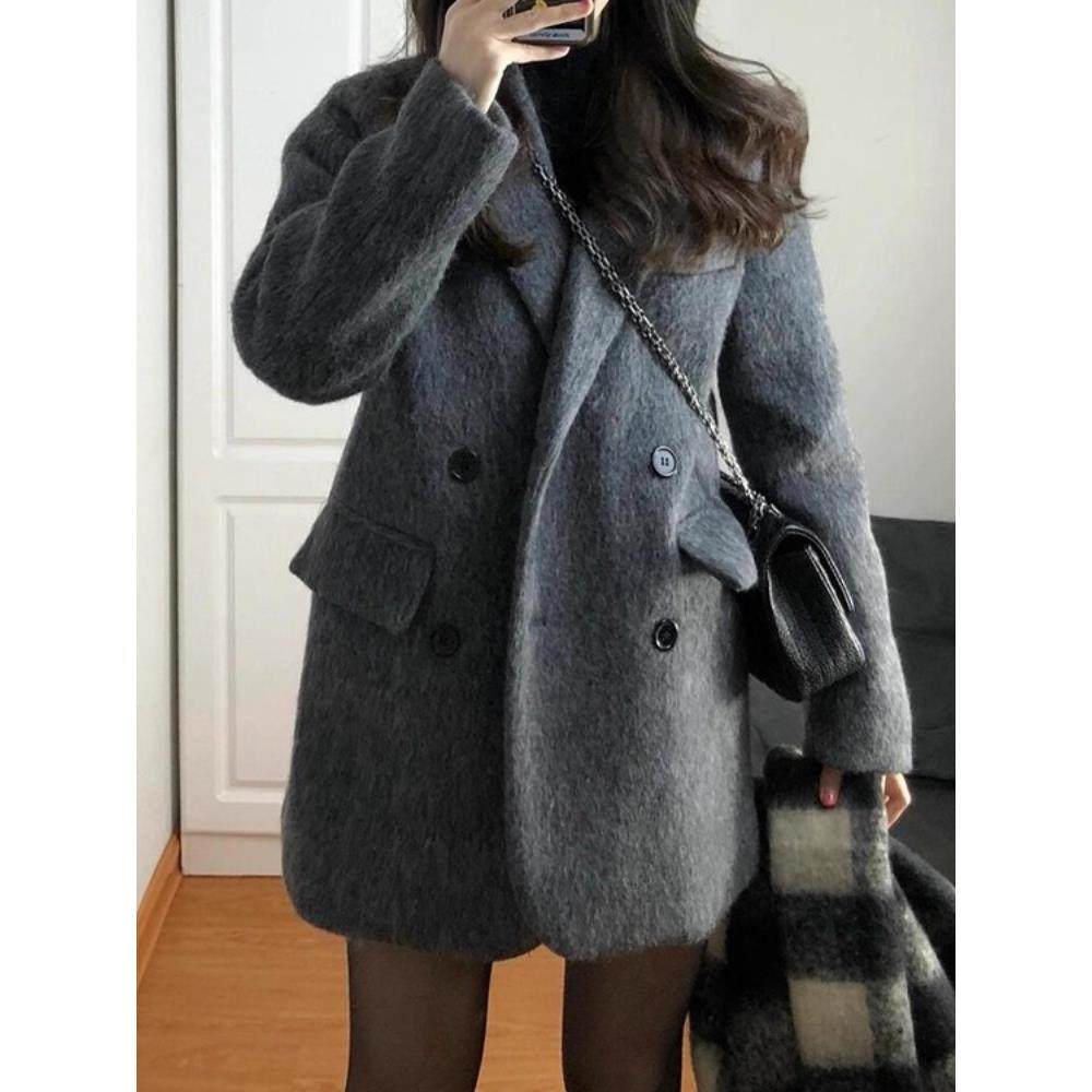 MONLOUVE外套女短款小个子高级感西装赫本风厚呢子大衣2025秋冬季