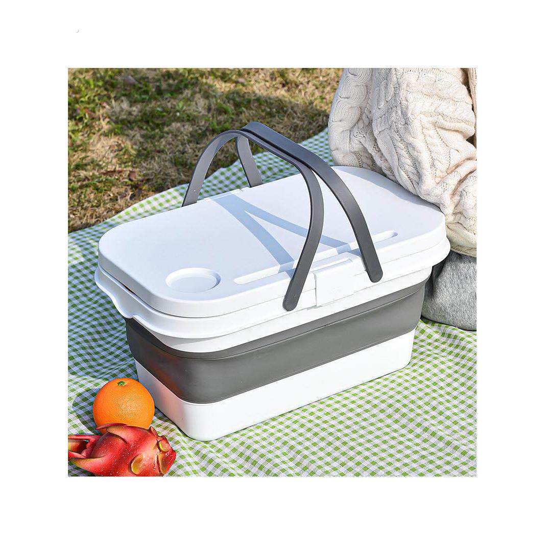 户外野餐篮露营便携手提带盖春游用储物篮多功能可折叠野炊收纳箱