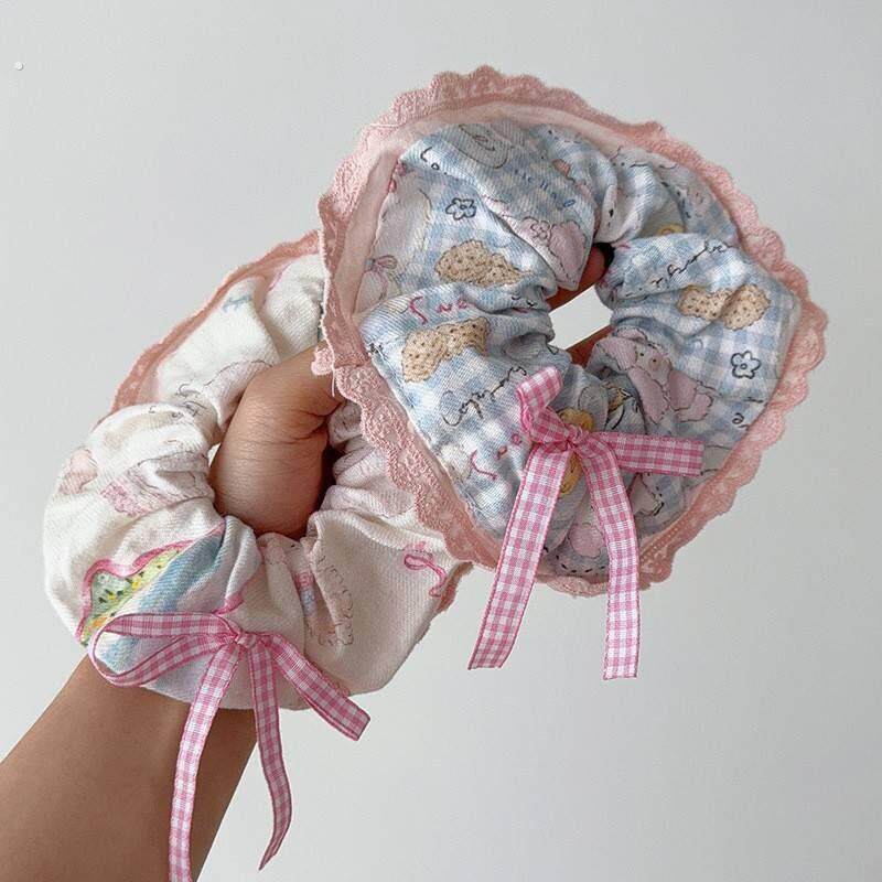 复古昭和！趣味格纹小狗猫咪三角头巾可爱蕾丝发带显脸小发饰