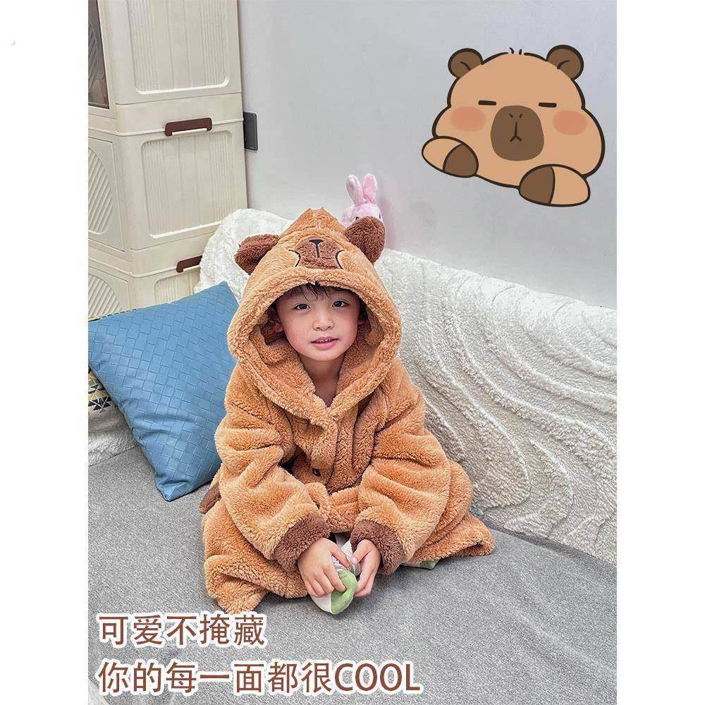秋冬季珊瑚绒睡袍2025年新款睡衣男童女童加绒加厚可外穿家居服