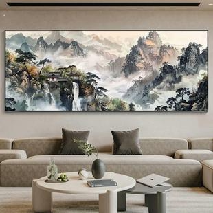 新中式客厅装饰画背有靠山挂画山水画办公室壁画茶室沙发背景墙画