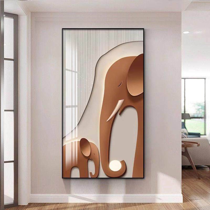 现代轻奢玄关装饰画高级感大象挂画过道走廊吉象壁画客厅落地挂画