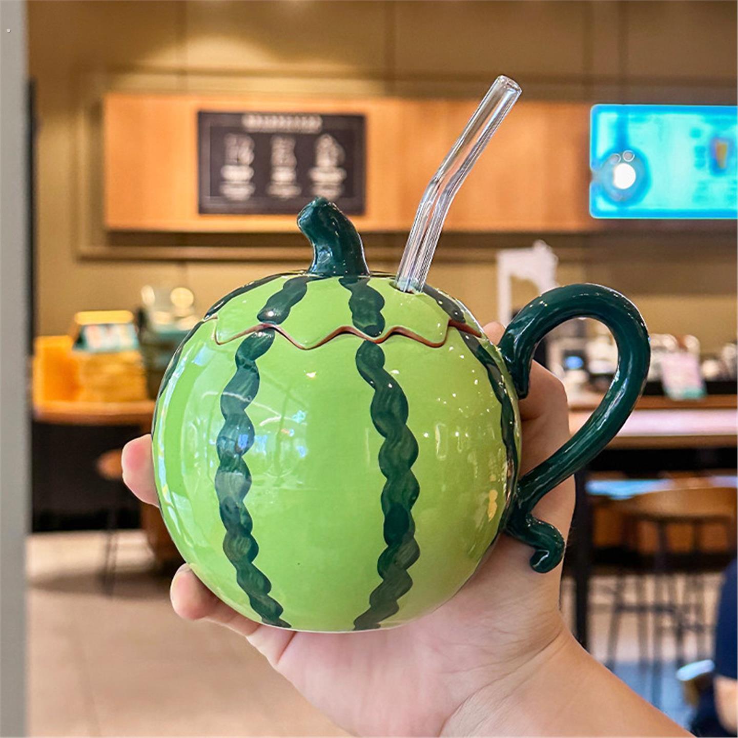 高颜值可爱西瓜马克杯情侣高颜值陶瓷喝水杯带盖子生日礼物伴手礼