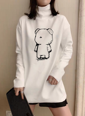 长袖t恤女加绒加厚2026大码宽松韩版潮bf中长款打底衫高领上衣ins