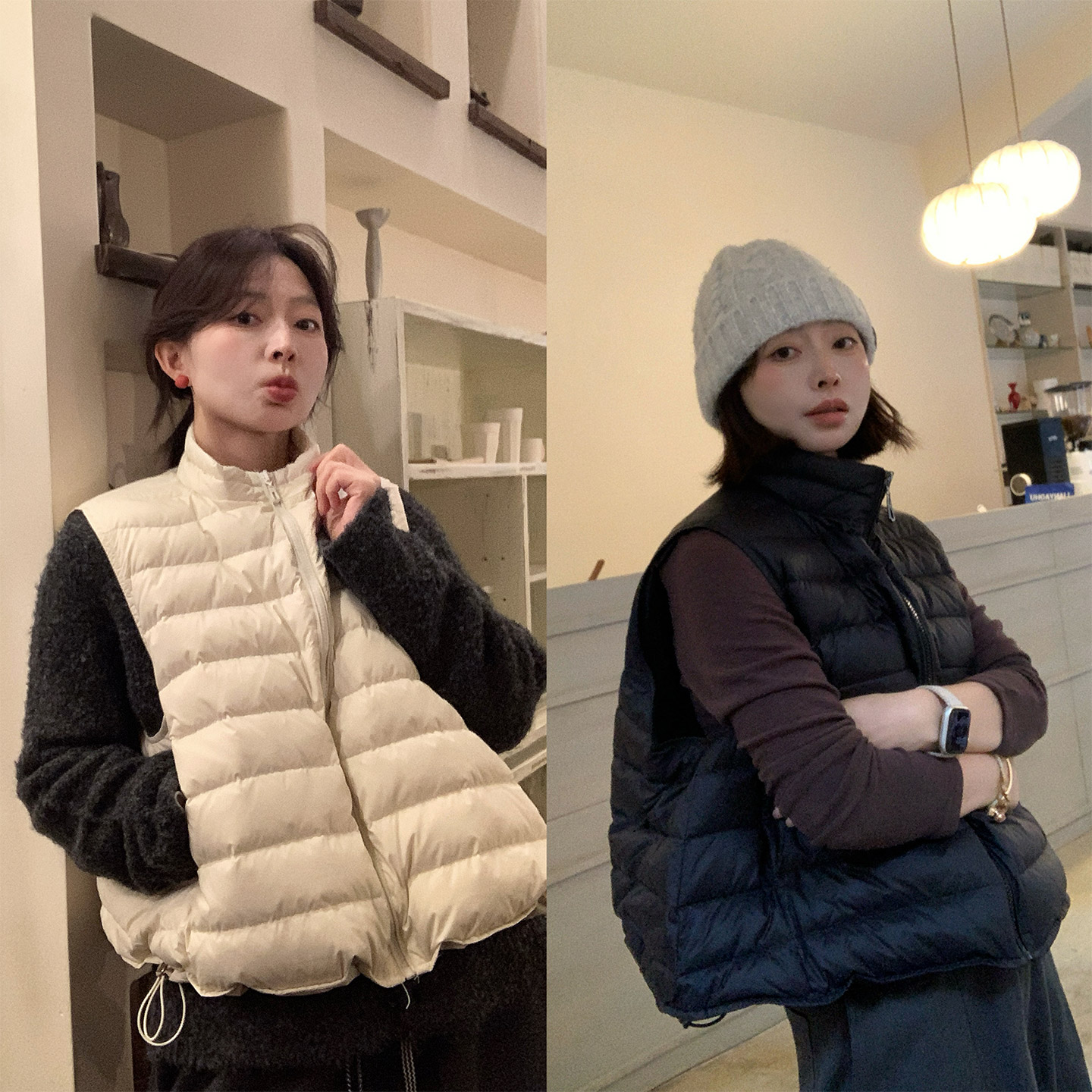 宽松无袖白鸭绒排骨羽绒服马甲