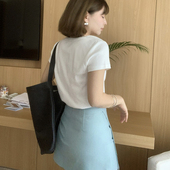 防走光裙裤 333sss 清新蓝高腰开叉短裙a字裙半身女春夏新款 小个子