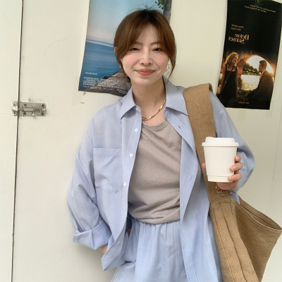 防晒轻薄宽松慵懒长袖衬衫套装