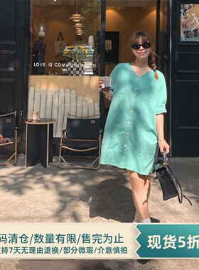 绝美松石绿～高级感法式通勤气质白色绿色v领直筒衬衫连衣裙短裙