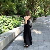 333sss度假风黑色露背性感休闲吊带裙长裙连衣裙小个子夏季