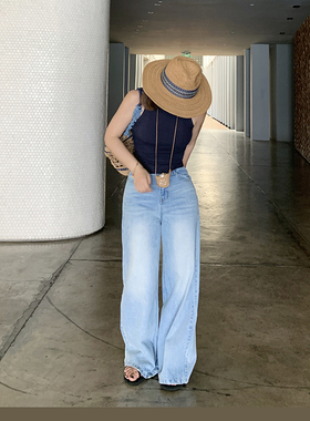 333sss 春天的浅蓝色～百搭水洗直筒牛仔裤阔腿裤拖地长裤女