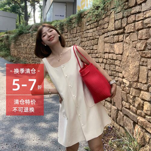 333sss 小洋装～法式气质名媛小香风背心裙无袖方领连衣裙短裙夏