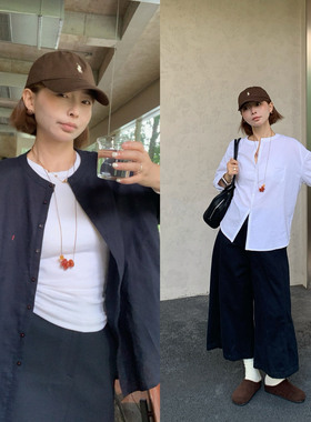 333sss 老钱风法式气质白色圆领苎麻衬衫女宽松纯色长袖上衣秋季