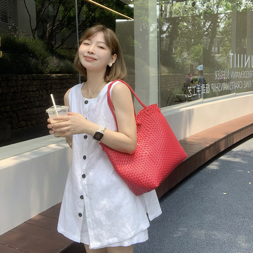 新色！高品质白色夏季舒适无袖亚麻马甲背心两件套装松紧腰短裤女