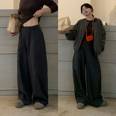加厚灰色显瘦百搭休闲裤阔腿裤冬